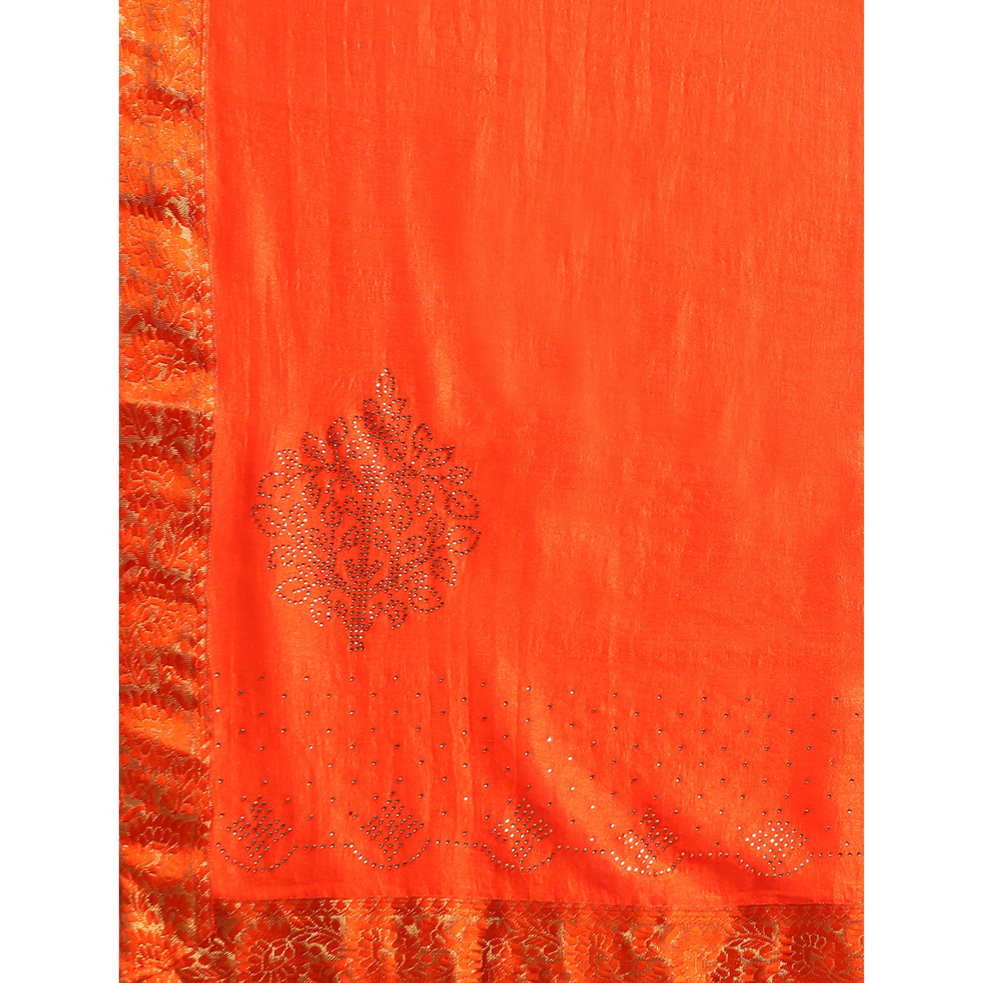 Orange Swaroski Work Vichitra Silk Saree