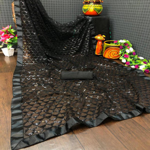 Black Sequins Embroidered Net Saree