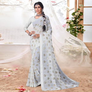 White Sequins Embroidered Georgette Saree