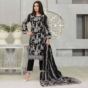 Black Floral Embroidered Georgette Pakistani Suit