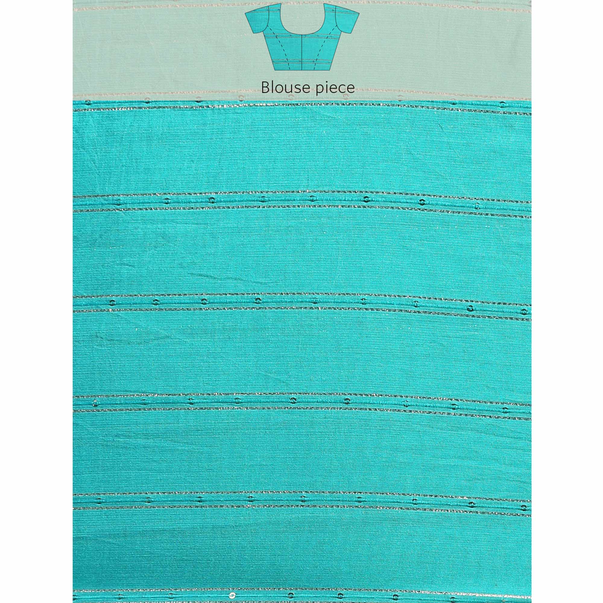 Turquoise Foil Printed With Embroidered Border Chiffon Saree
