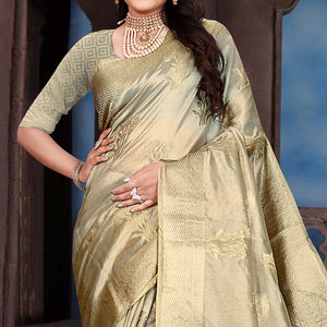 Grey Floral Woven Organza Saree