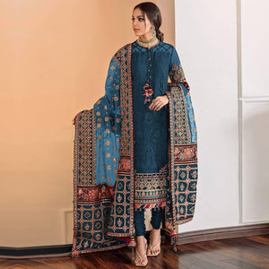 Rama Blue Sequins Embroidered Georgette Pakistani Suit