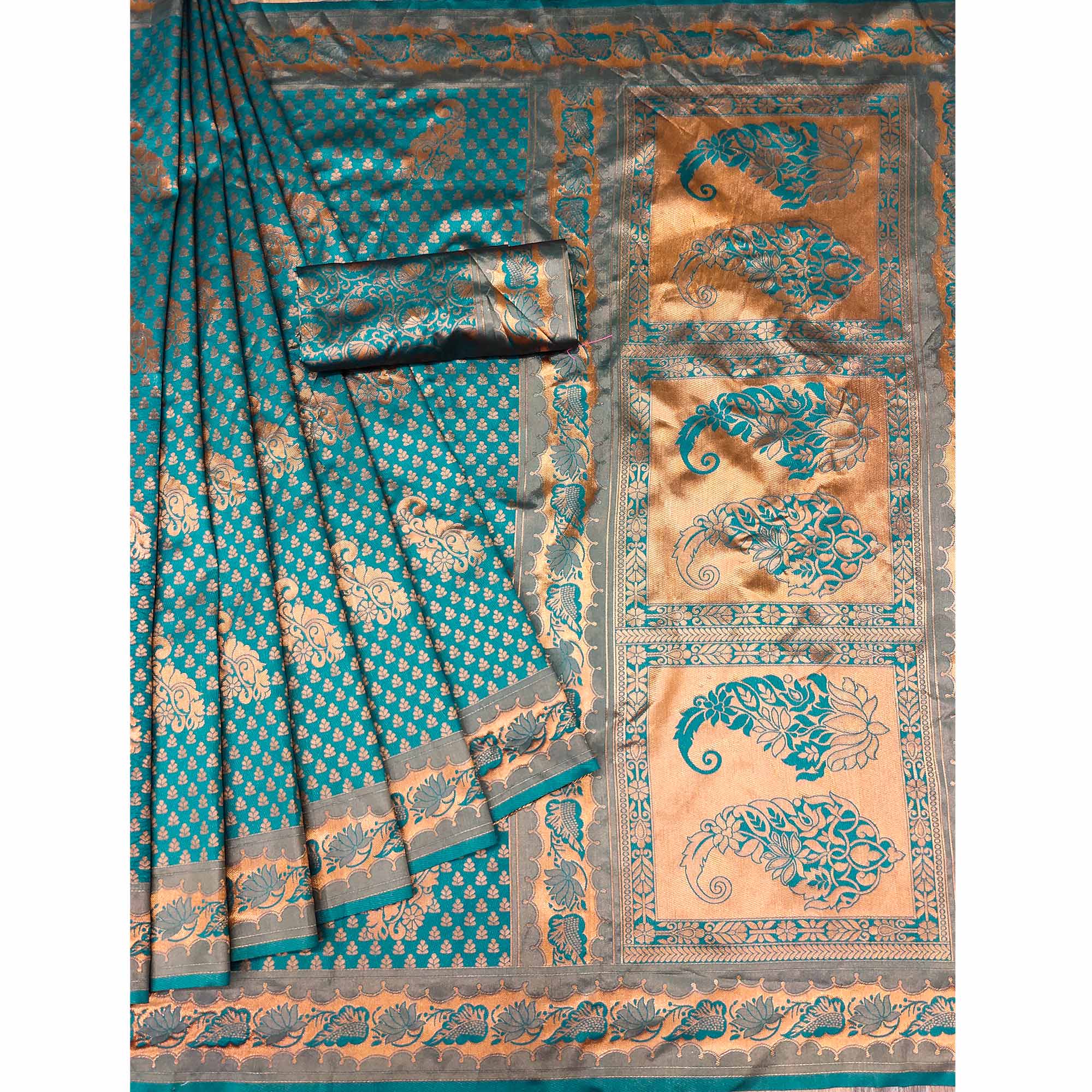 Rama Blue Woven Banarasi Silk Saree