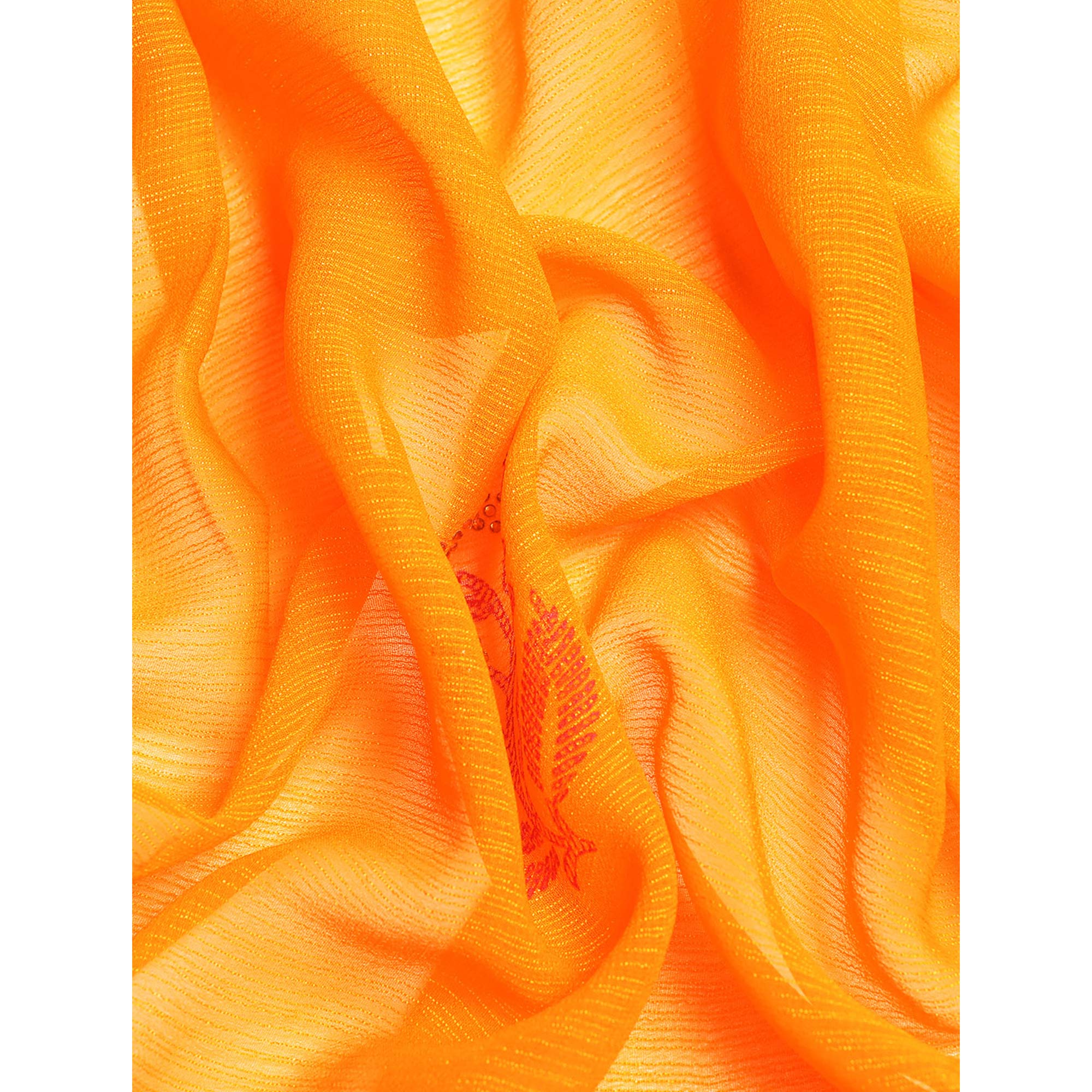 Yellow Foil Printed With Swarovski Zomato Silk Saree