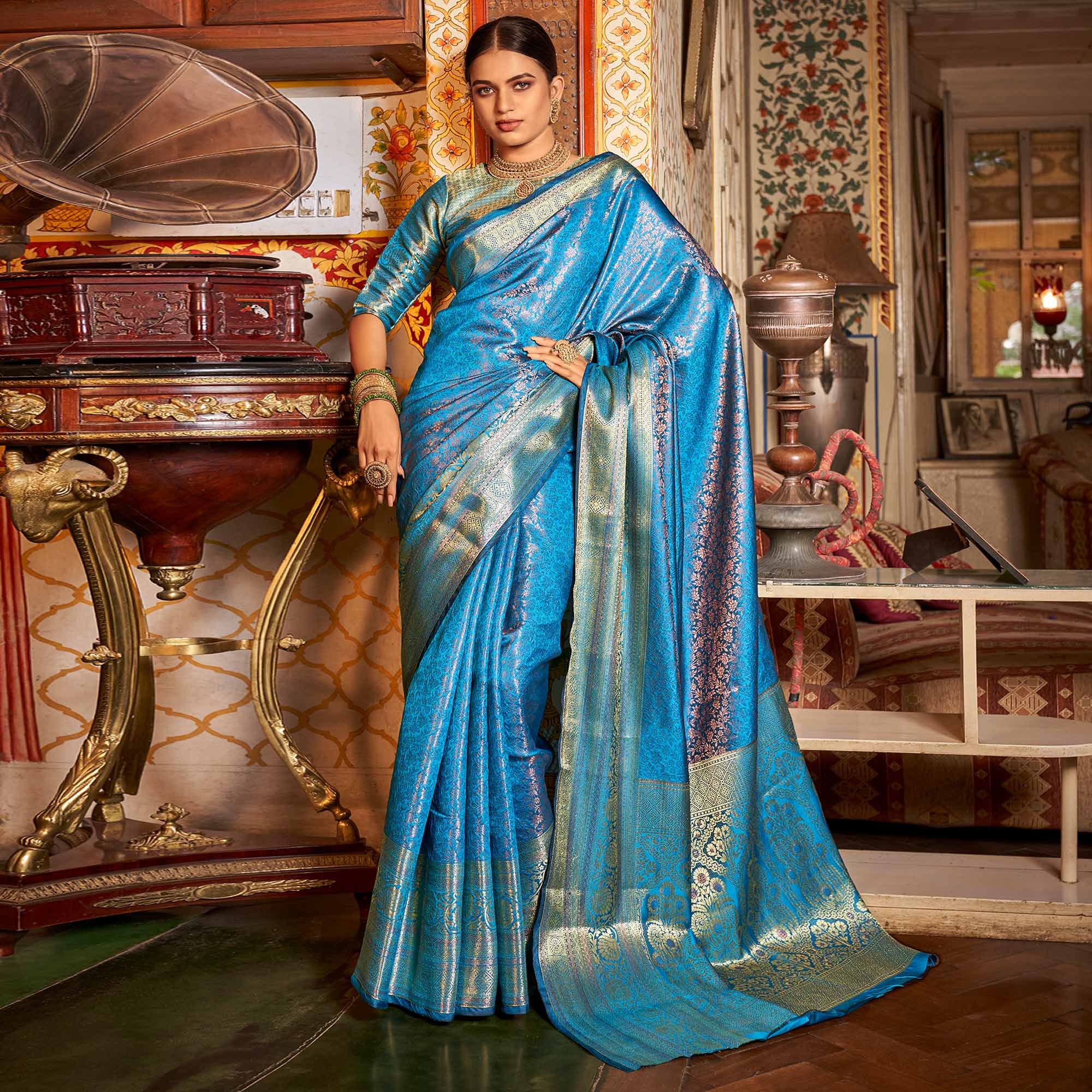 Blue Woven Kanjivaran Silk Saree