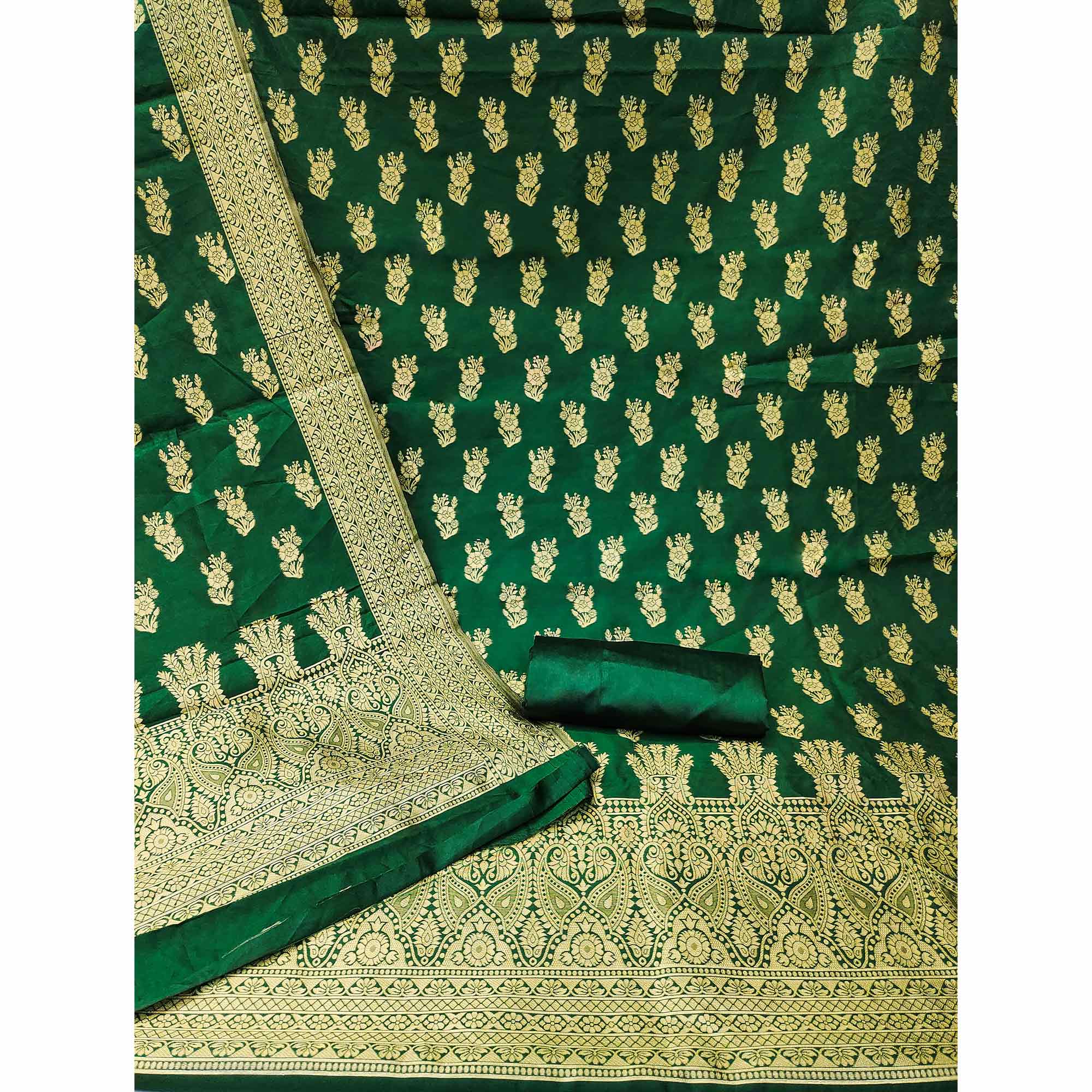 Green Floral Woven Jacquard Dress Material