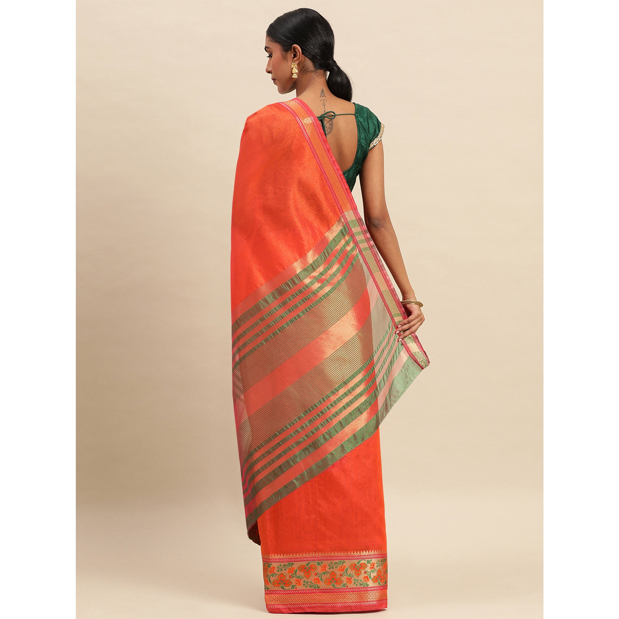 Orange Woven Cotton Silk Saree