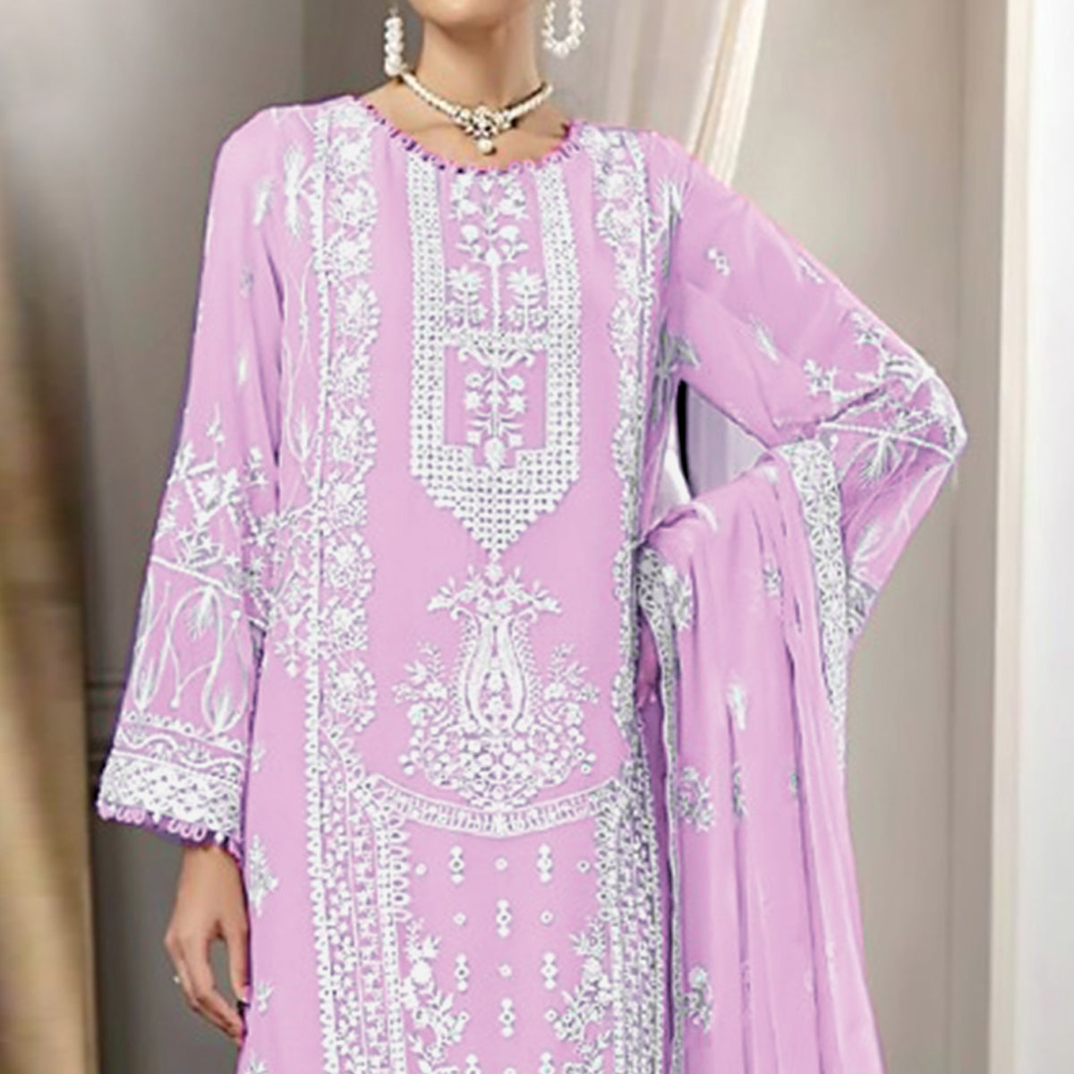 Pink Floral Embroidered Georgette Pakistani Suit