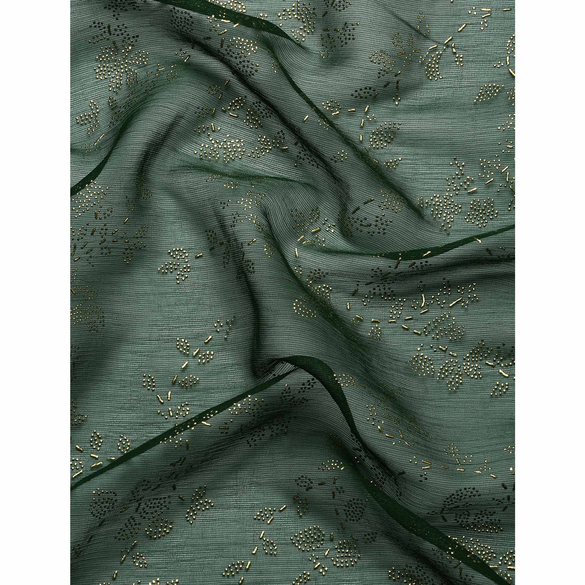 Green Floral Foil Printed Shimmer Saree