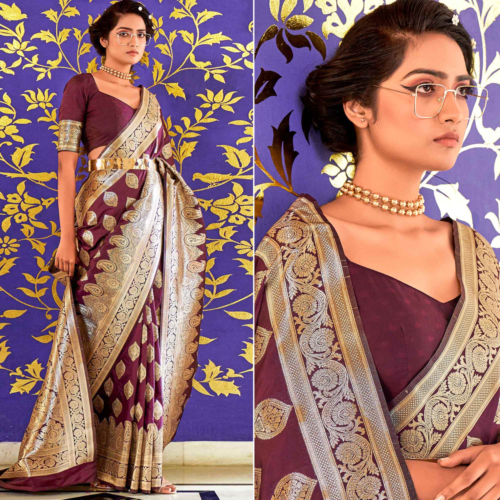 Wine Woven Pure Silk Saree