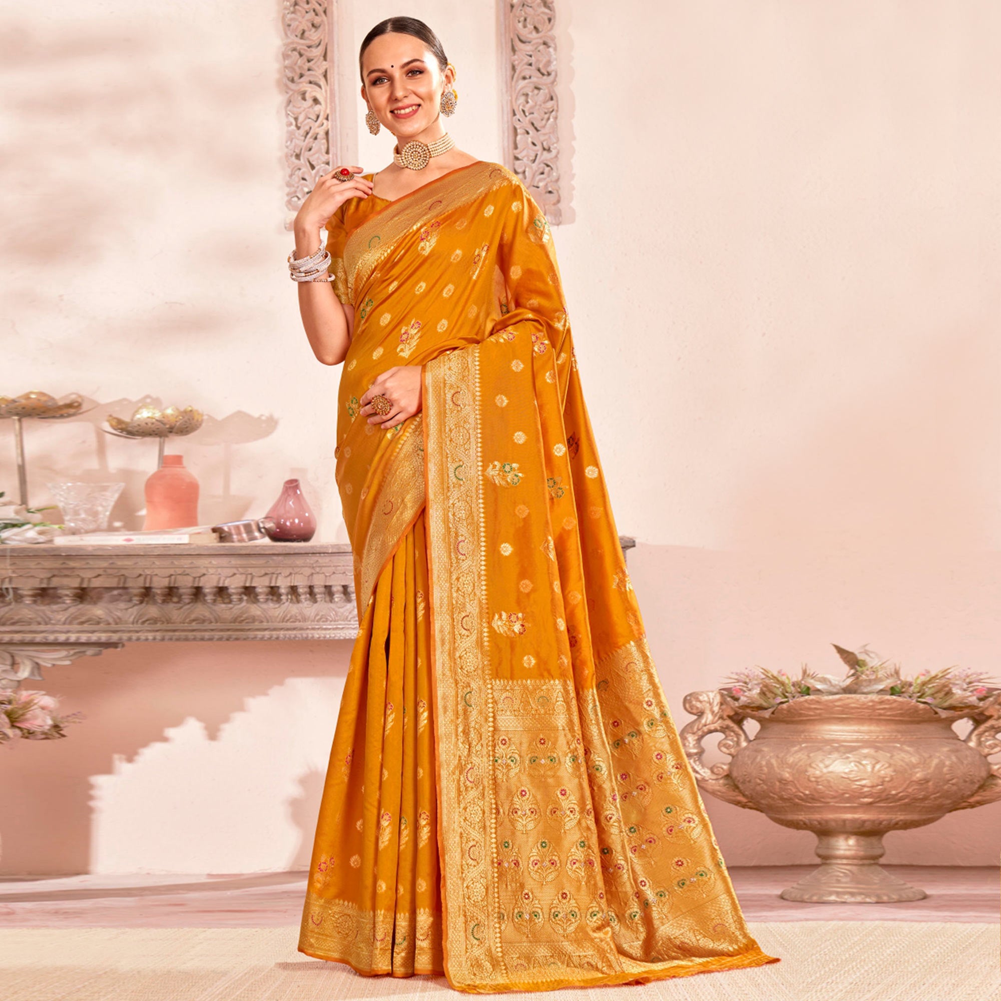 Mustard Woven Art Silk Saree