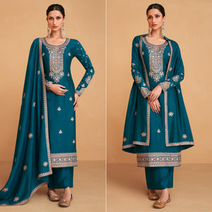 Rama Blue Embroidered Art Silk Palazzo Suit