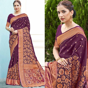 Purple Floral Woven Art Silk Saree