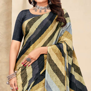 Multicolor Striped Printed Crepe Saree