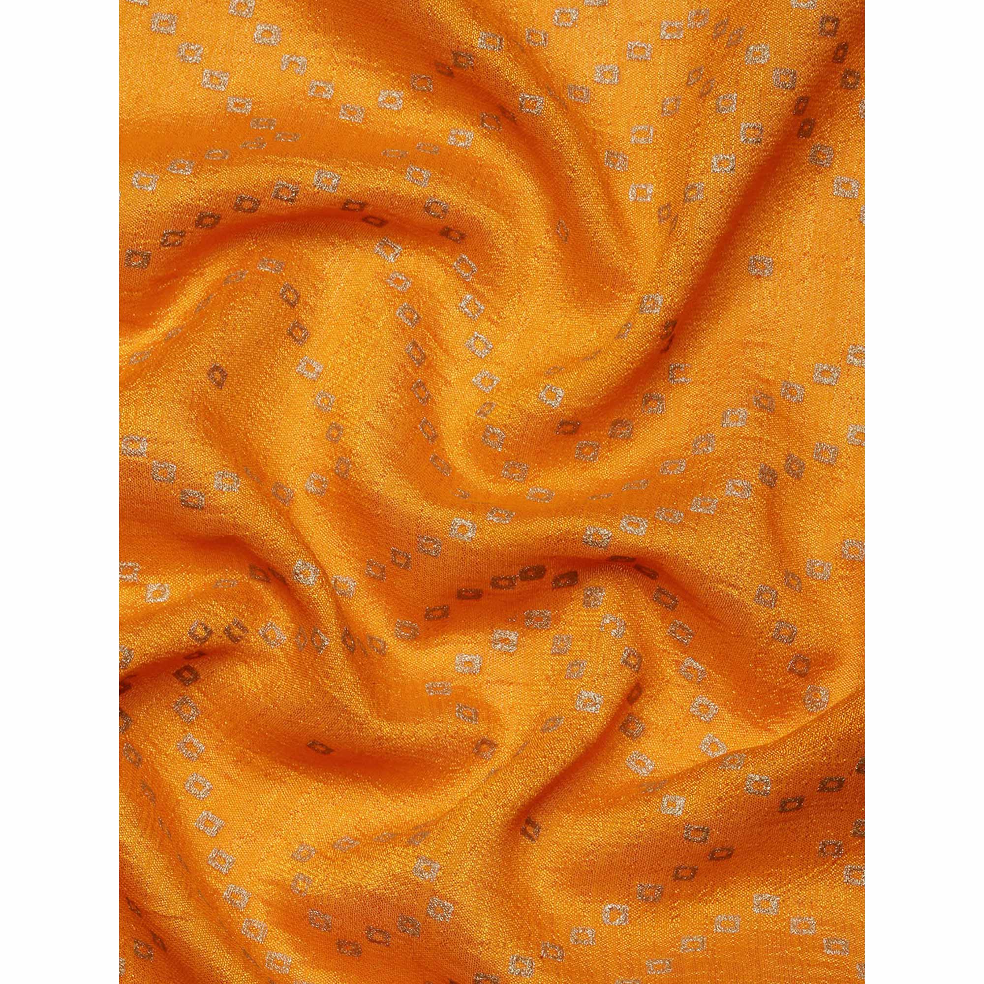 Yellow Foil Printed With Swarovski Vichitra Silk Saree