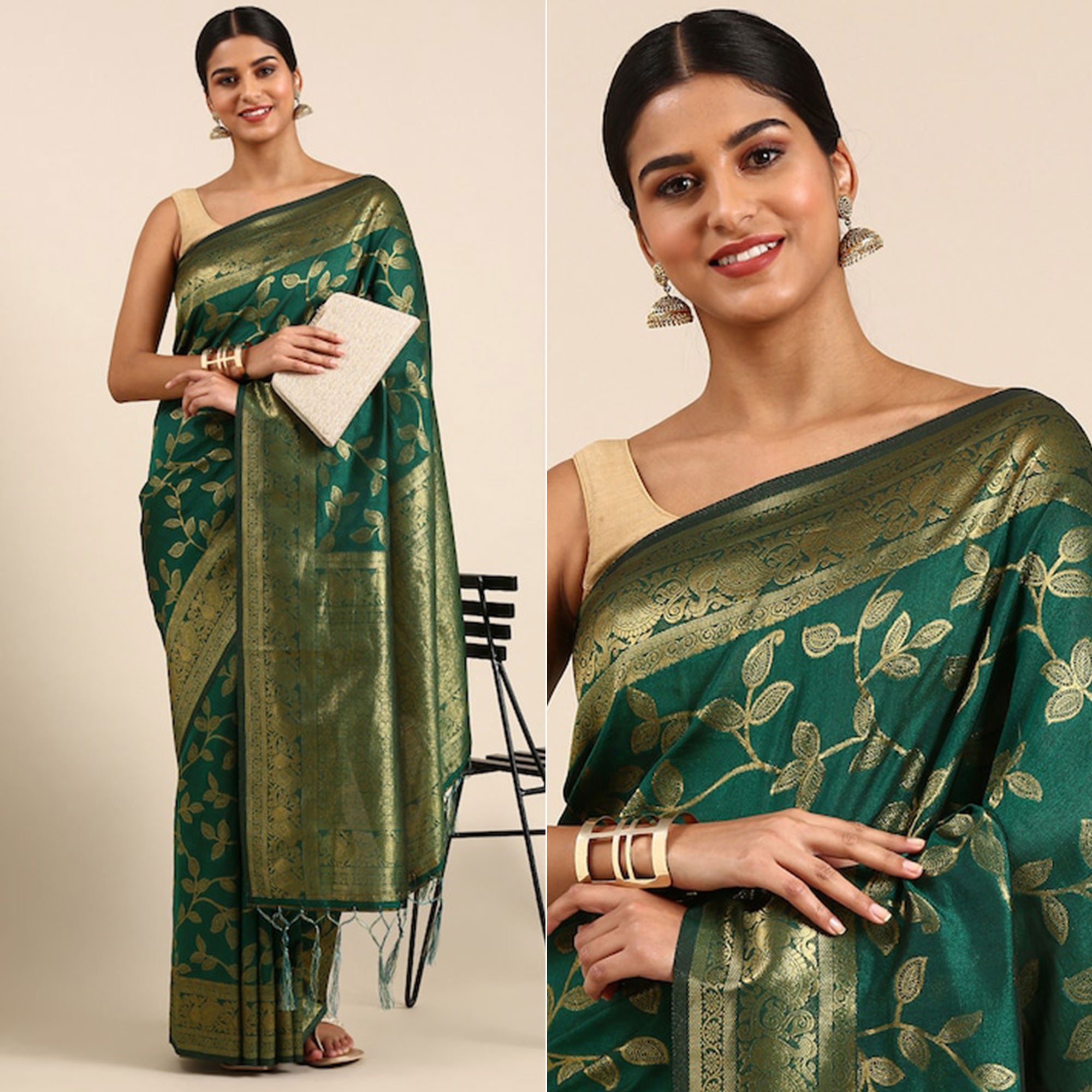 Green Woven Kanjivaram Silk Saree WithTassels