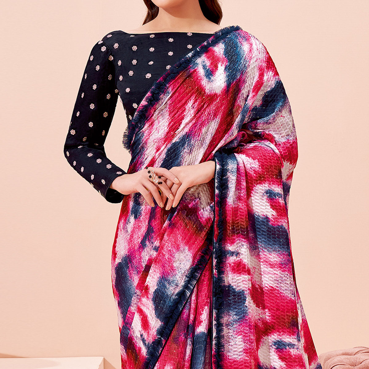 Multicolor Printed With Embroidered Georgette Saree