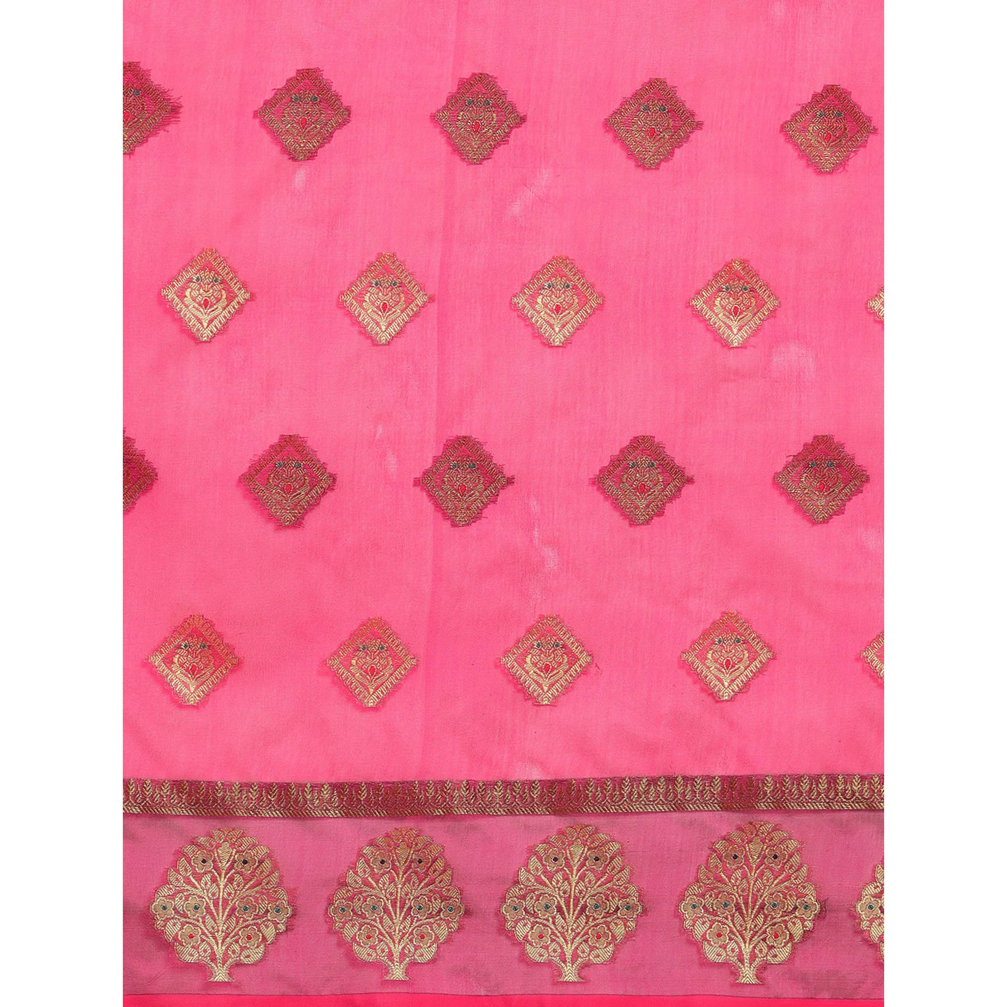 Rani Pink Woven Organza Saree
