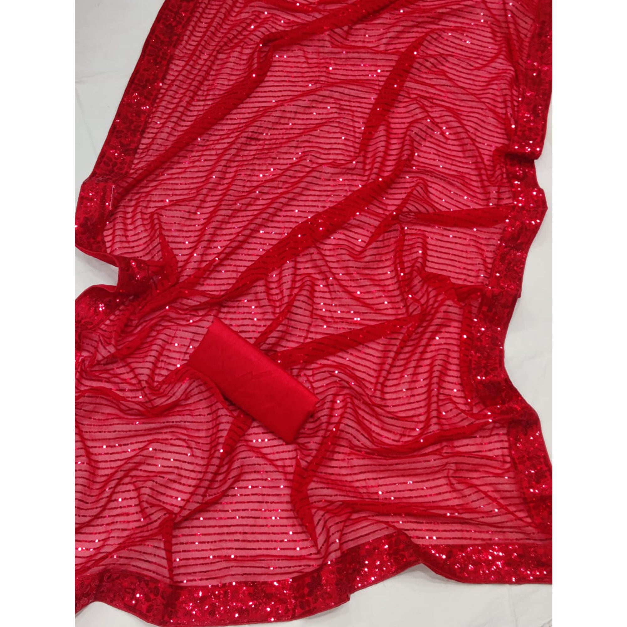 Red Sequins Embroidered Georgette Saree