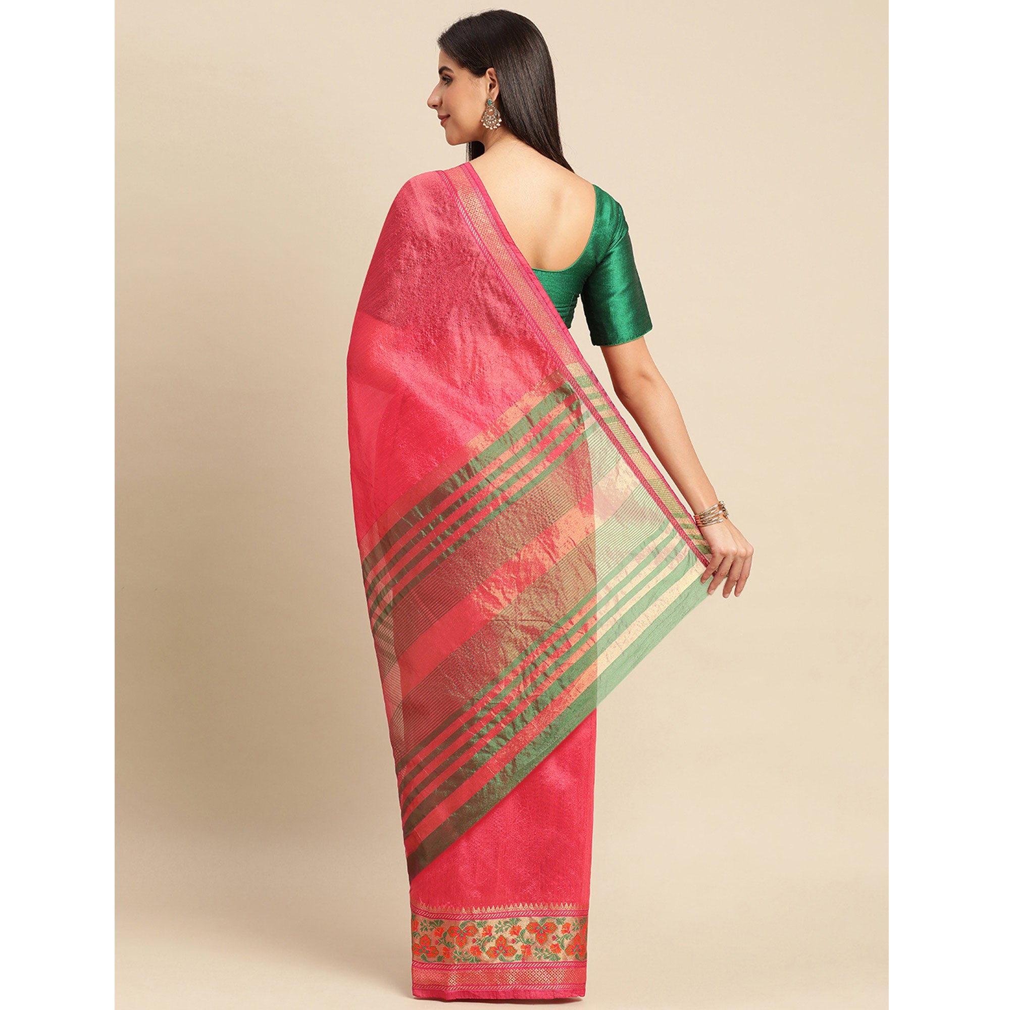 Rani Pink Woven Cotton Silk Saree