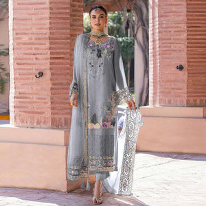 Grey Embroidered Georgette Pakistani Suit