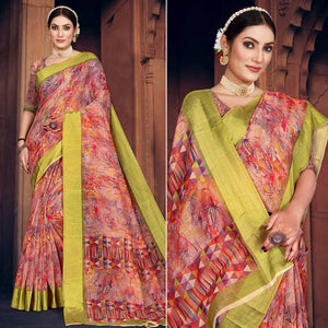 Multicolored Digital Printed Cotton Blend Saree