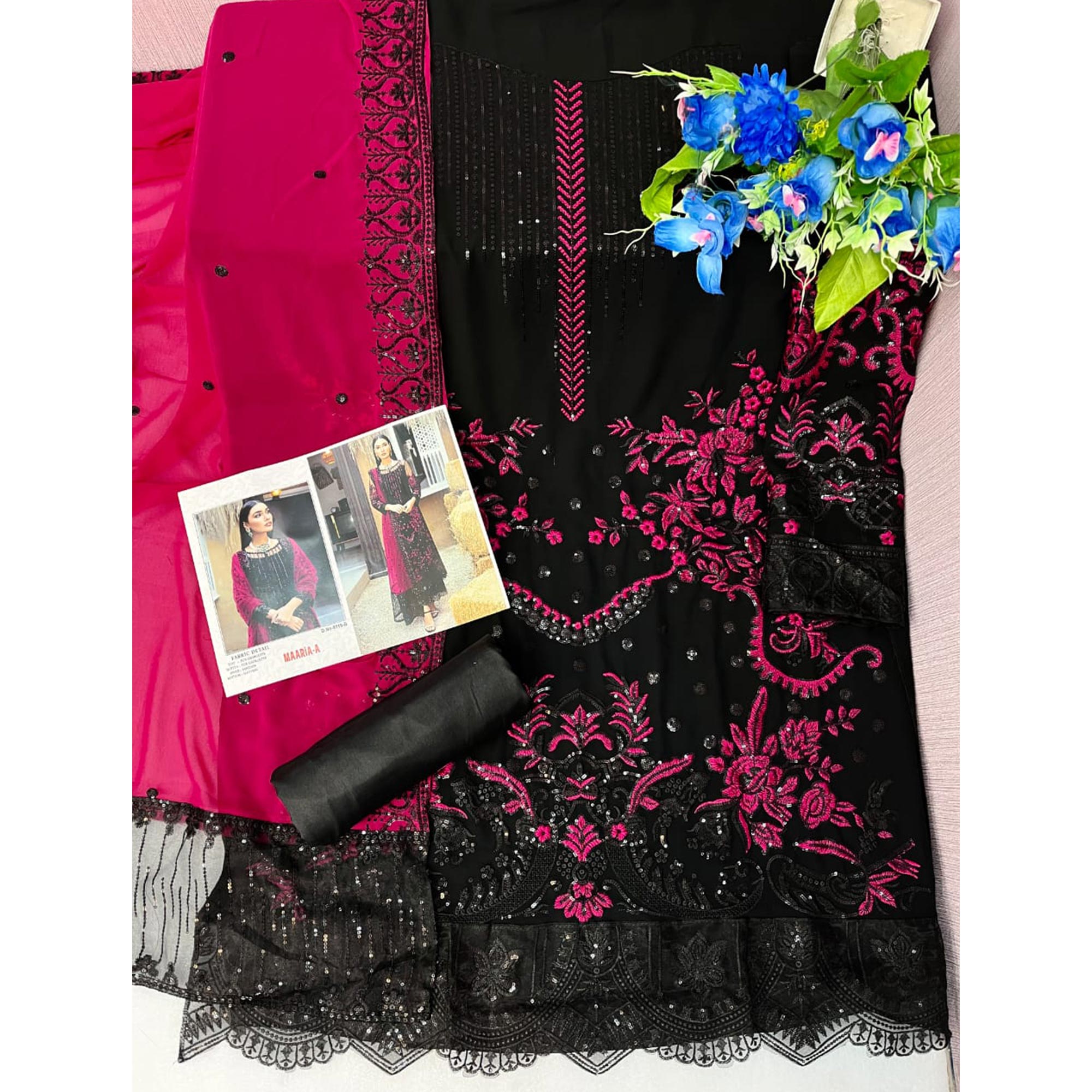 Black Floral Sequins Embroidered Georgette Pakistani Suit