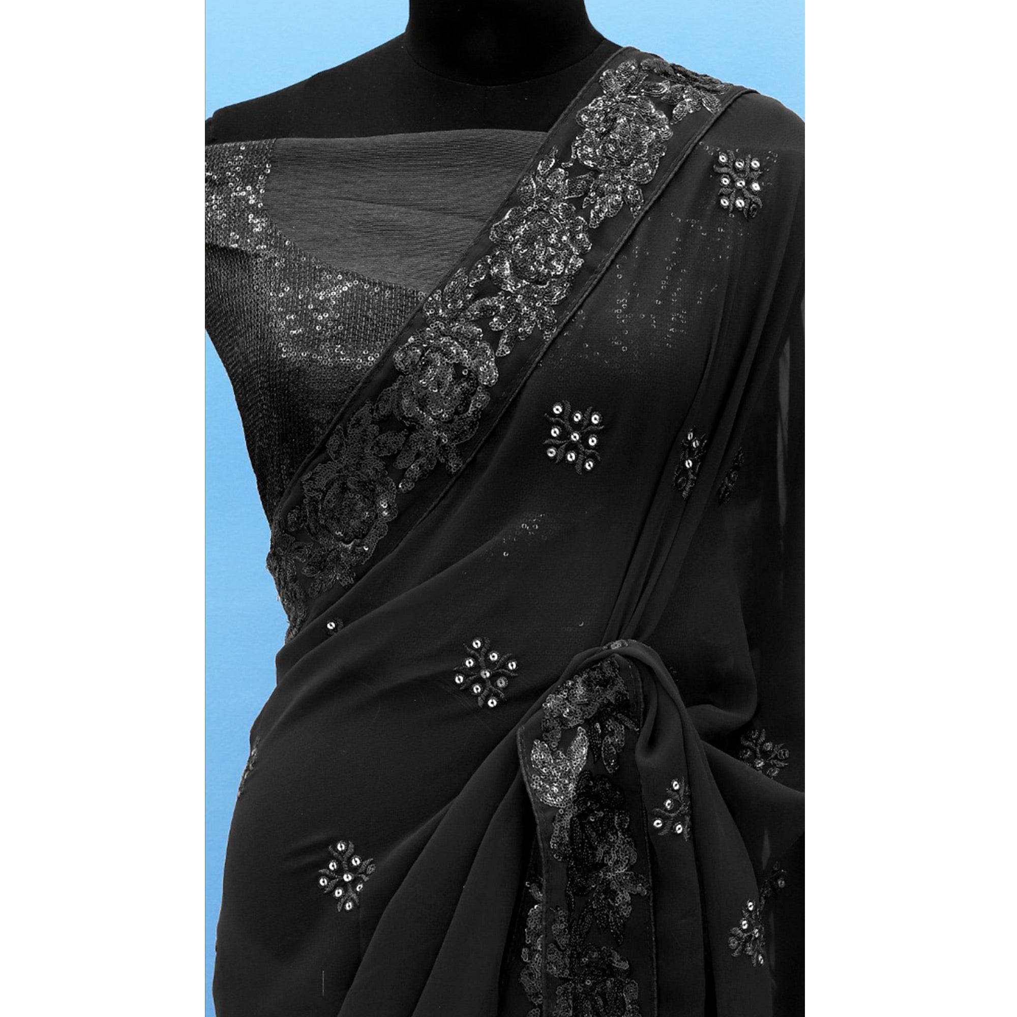 Black Sequins Emroidered Georgette Saree