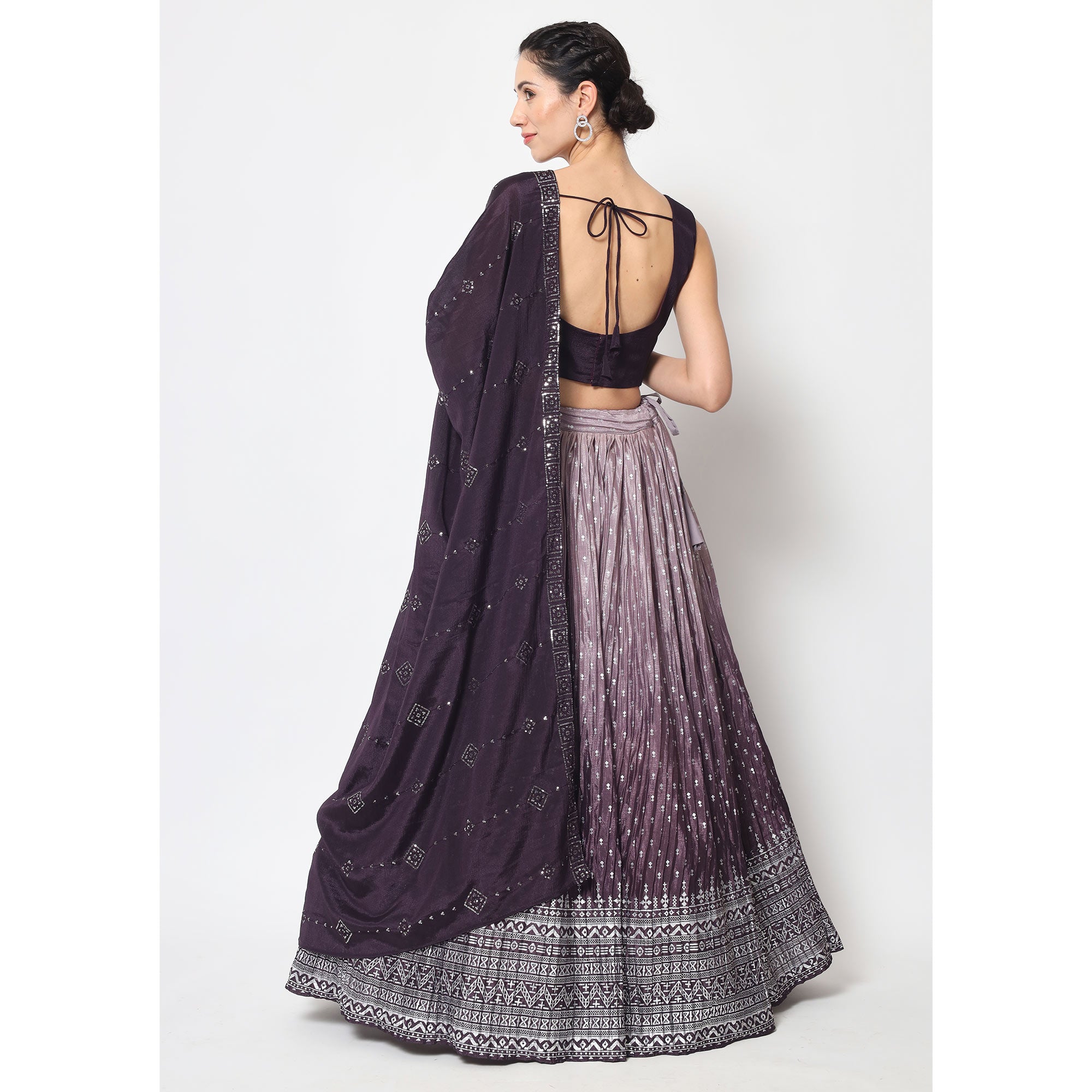 Violet Foil Printed Chiffon Lehenga Choli