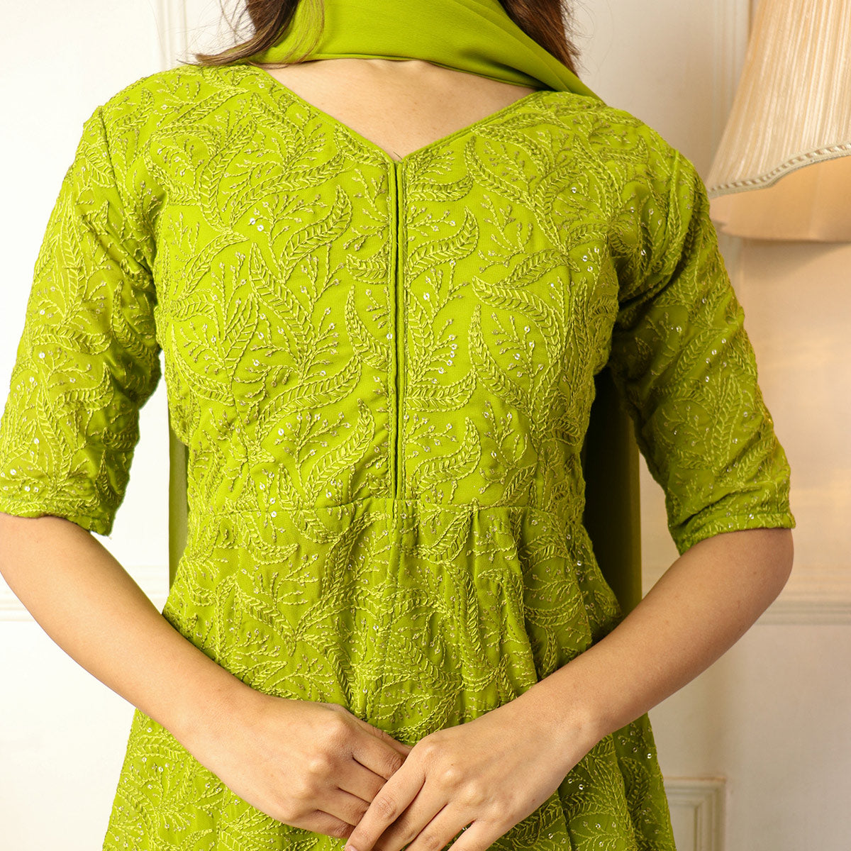 Green Sequins Embroidered Georgette Sharara Suit