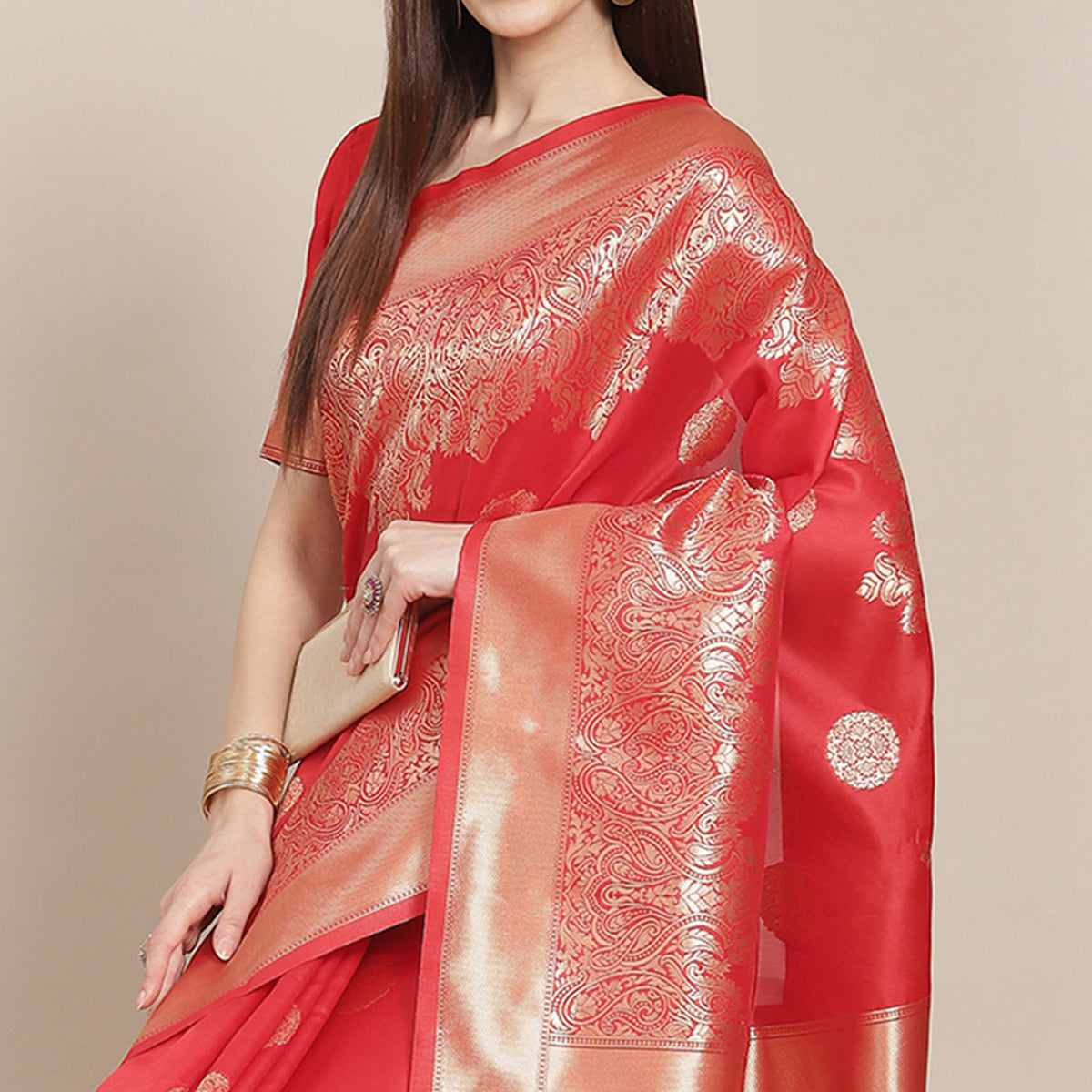 Red Woven Banarasi Silk Saree