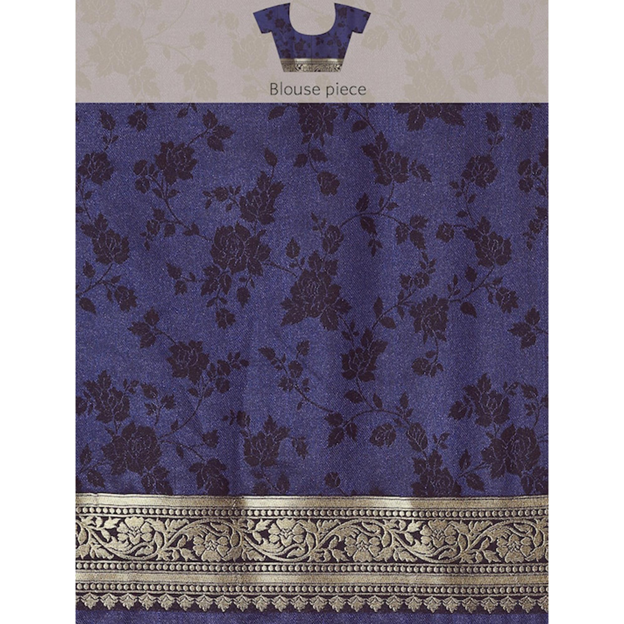 Navy Blue Woven Kanjivaram Silk Saree WithTassels