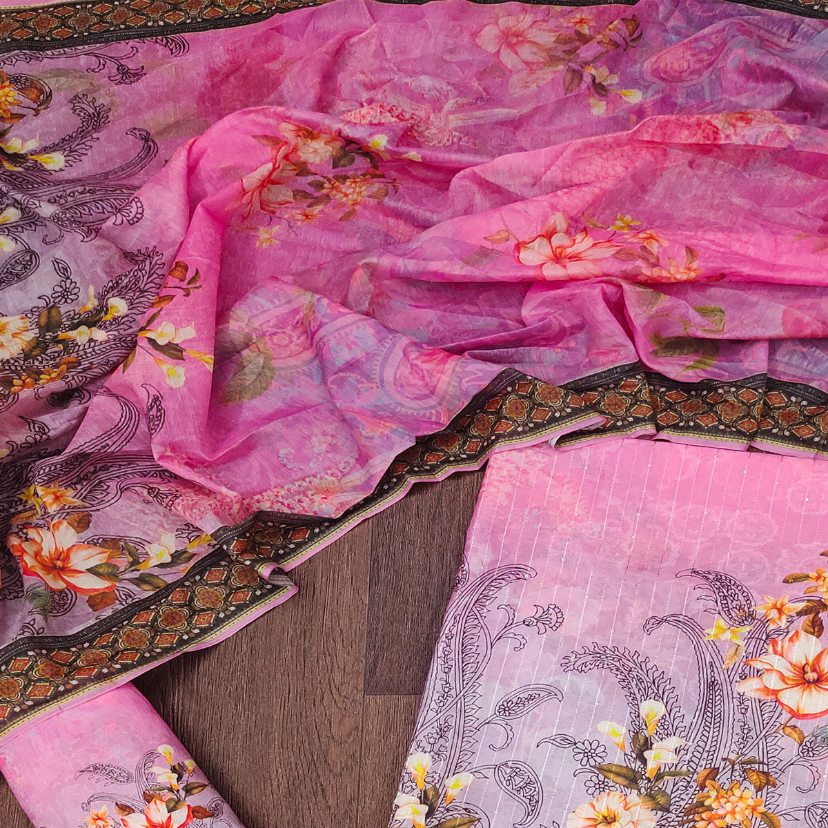Pink Floral Digital Printed Muslin Dress Material