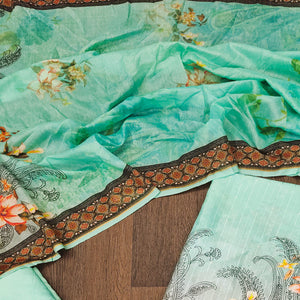 Rama Green Floral Digital Printed Muslin Dress Material