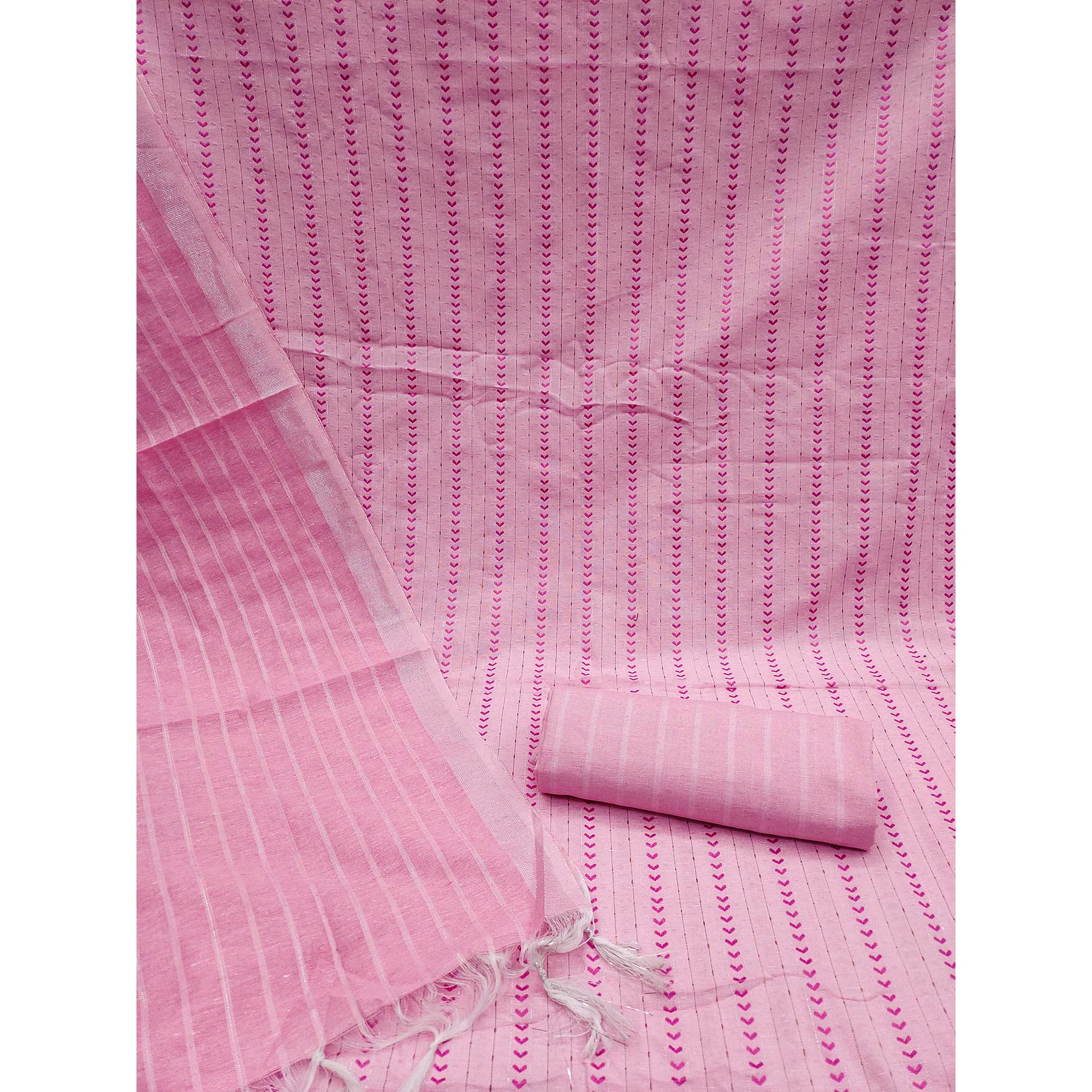 Pink Woven Cotton Blend Dress Material
