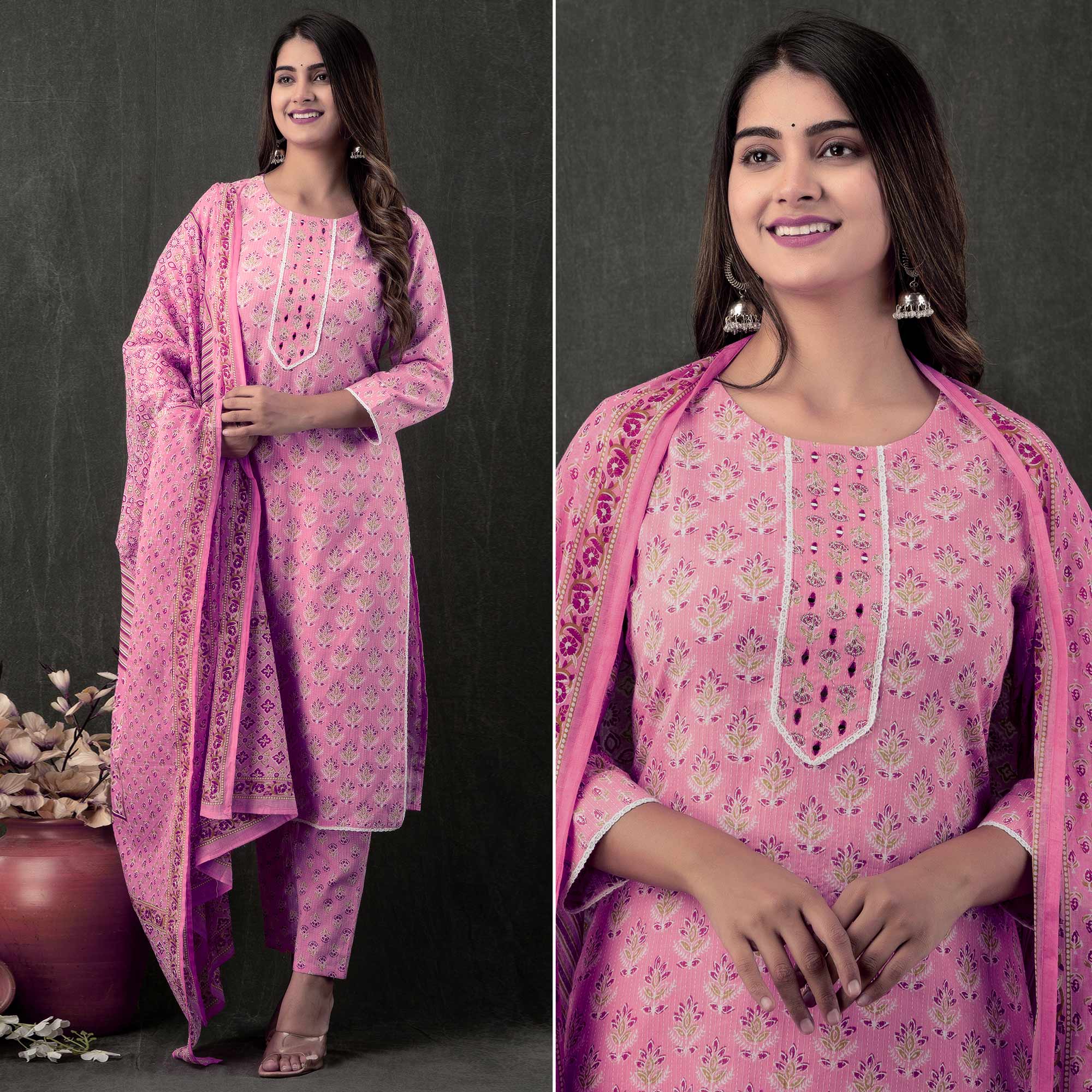 Pink Jaipuri Printed Pure Cotton Suit
