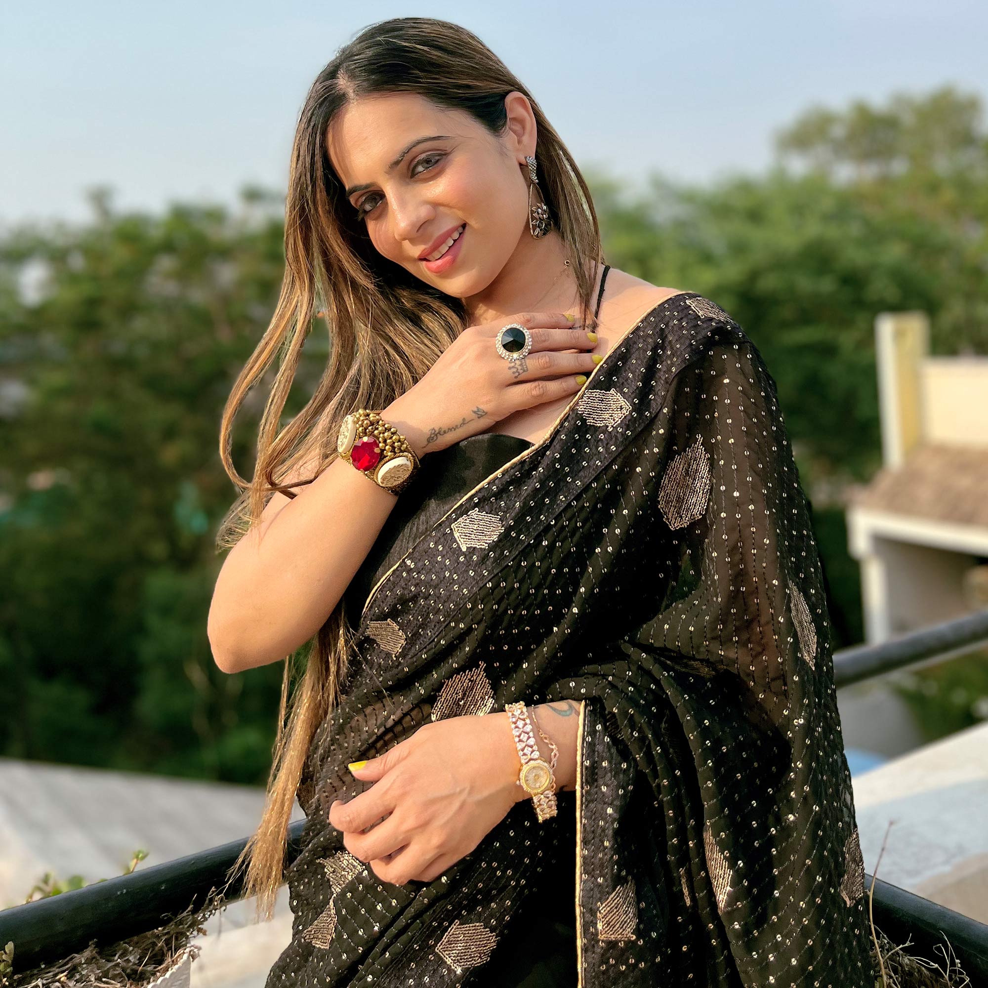 Black Sequins Embroidered Georgette Saree