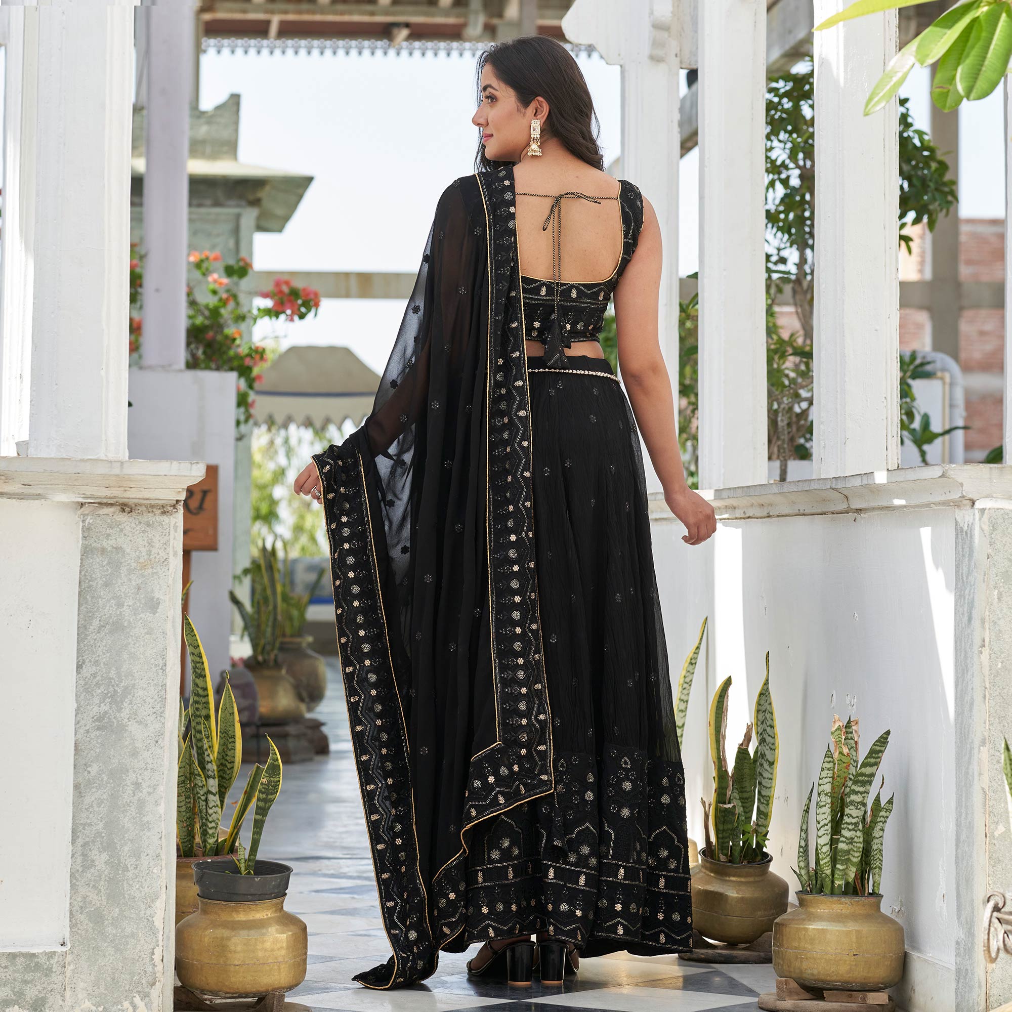 Black Sequins Embroidered Georgette Lehenga Choli