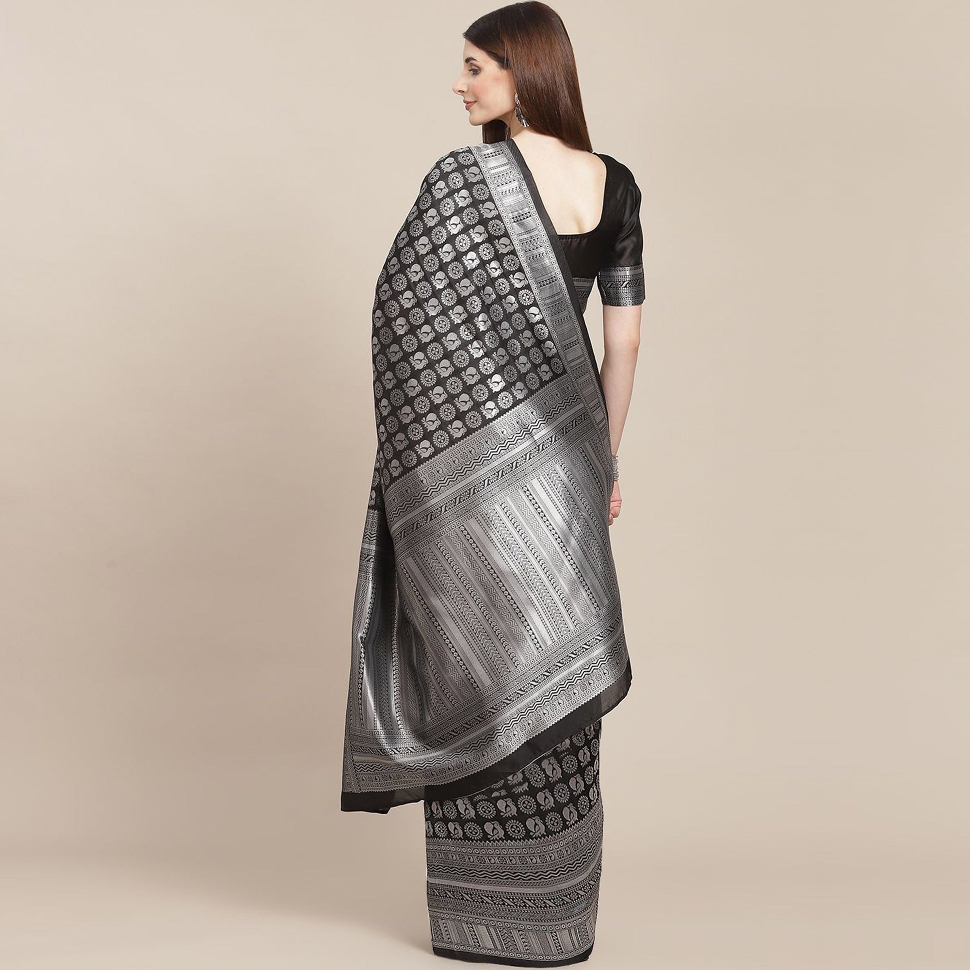 Black Woven Banarasi Silk Saree
