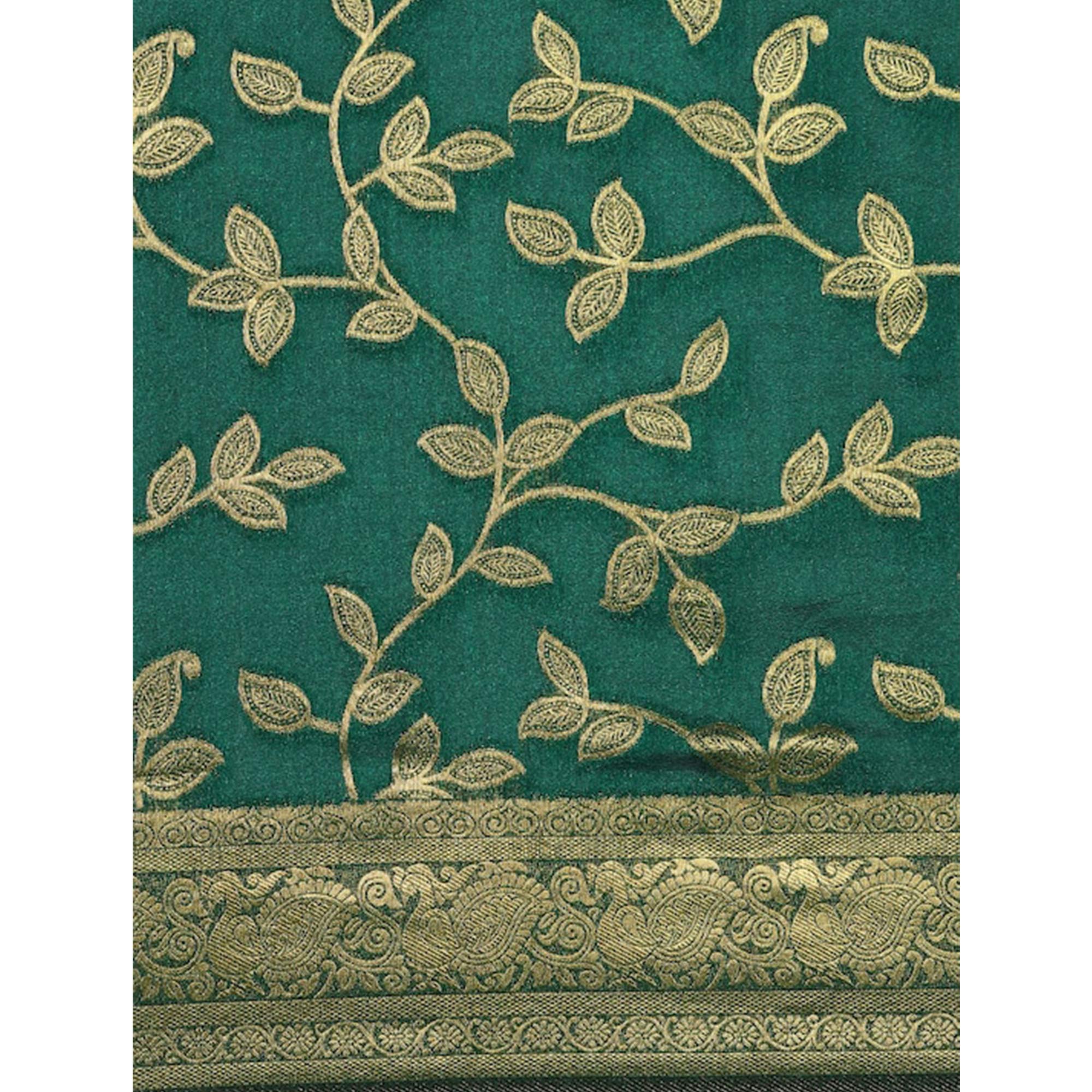 Green Woven Kanjivaram Silk Saree WithTassels