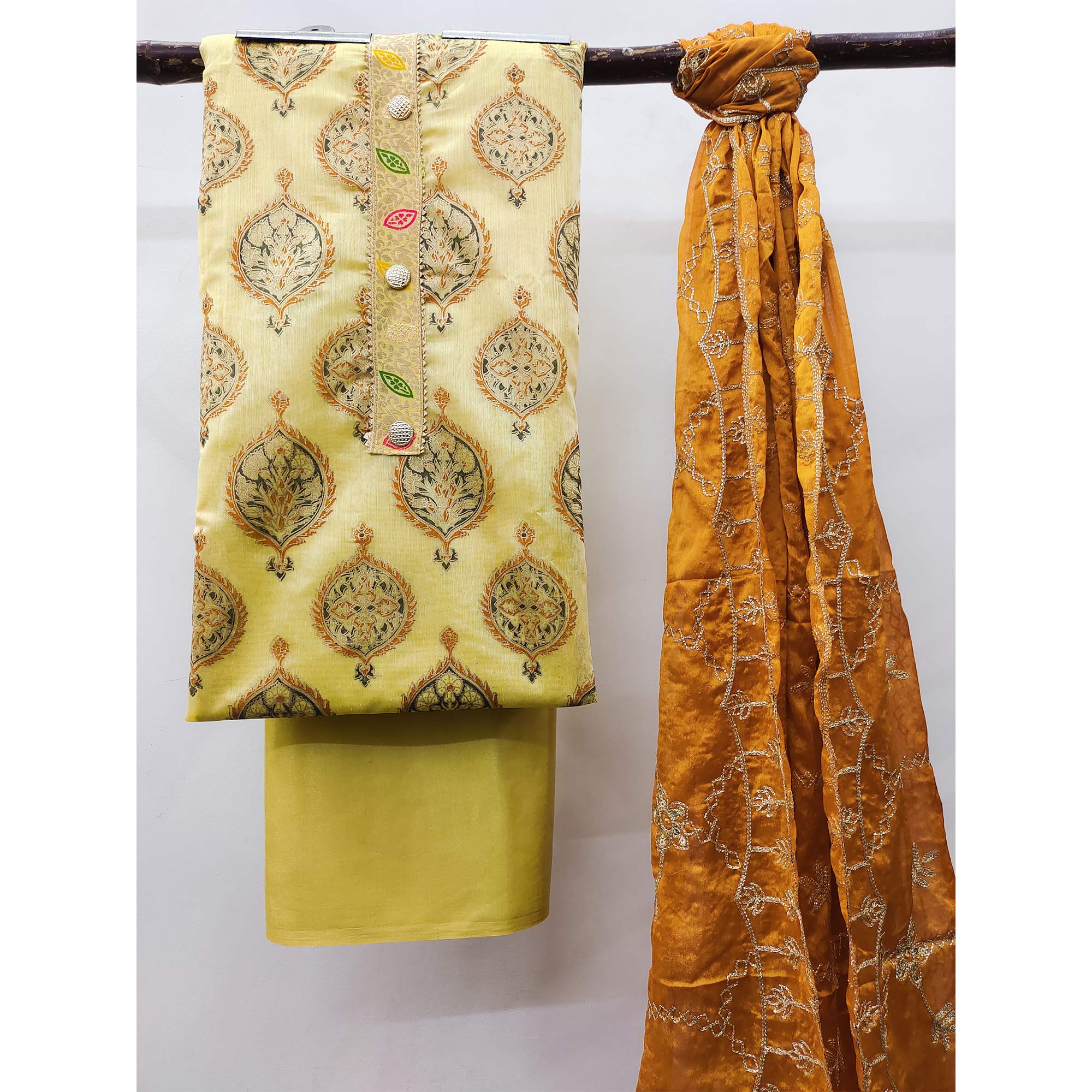 Yellow Embroidered Chanderi Dress Material
