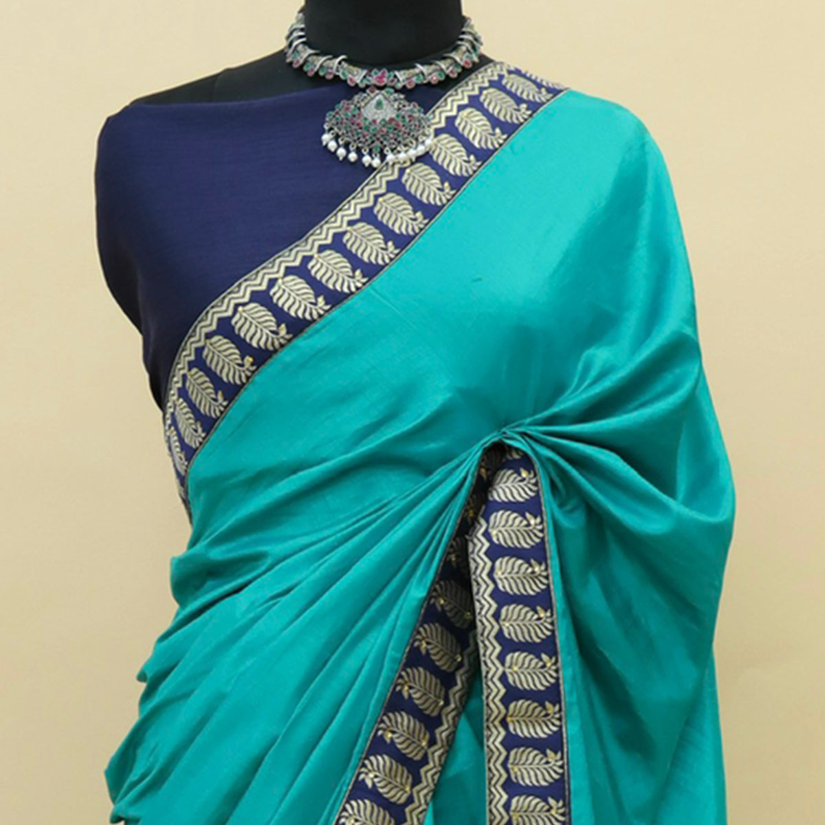 Sea Blue Woven With Stone Work Art Silk Saree