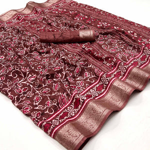 Brown Printed Dola Silk Saree