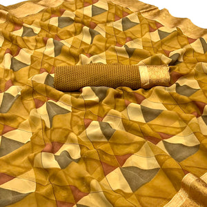 Mustard Geometric Printed Georgette Saree