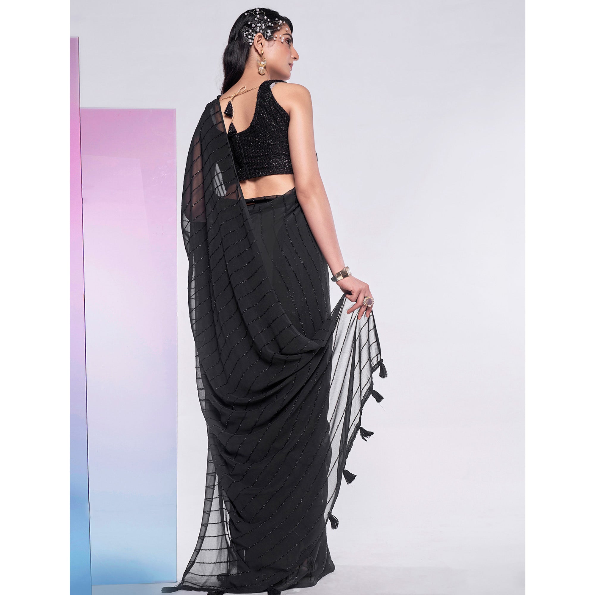 Black Embroidered Georgette Saree