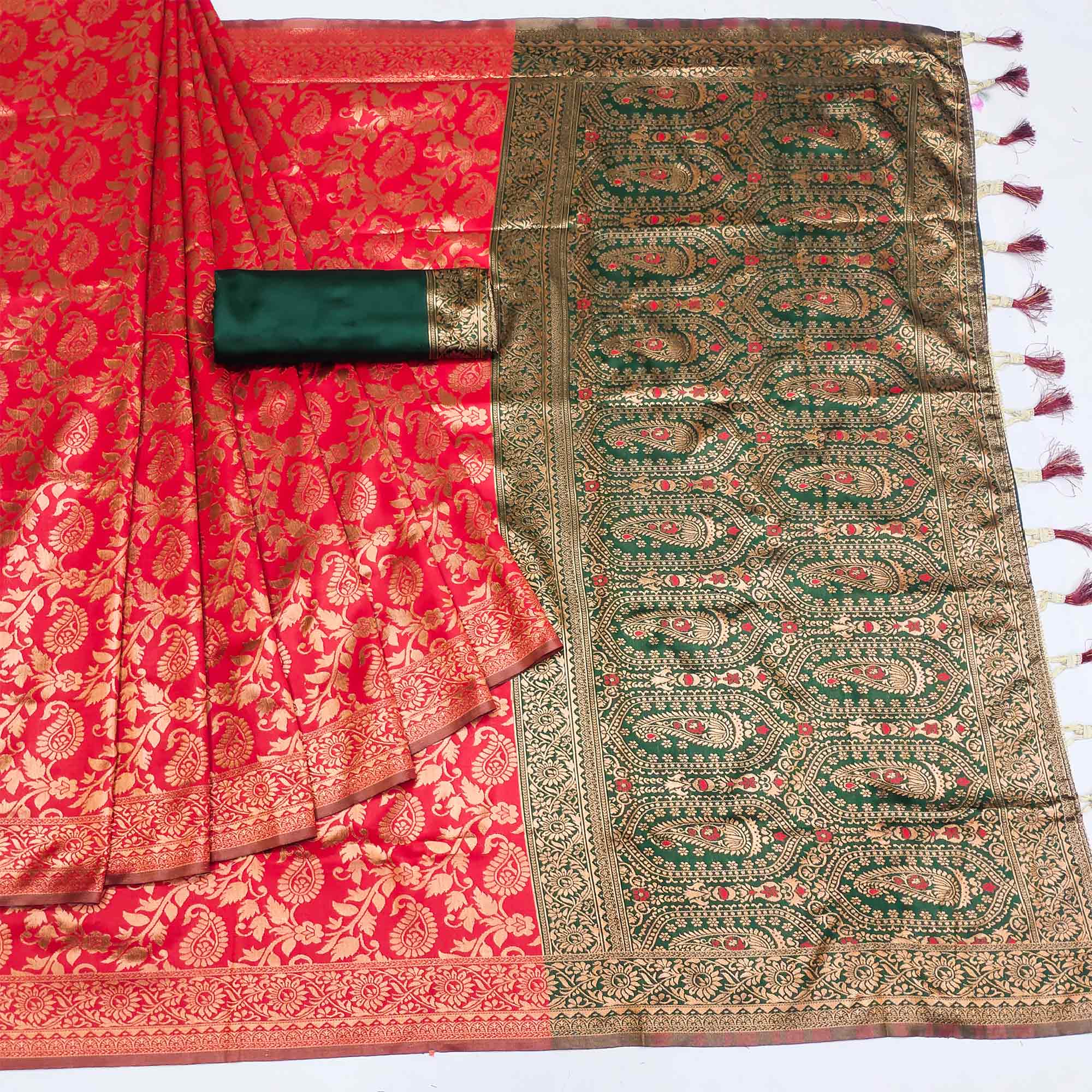 Red Floral Woven Jacquard Saree