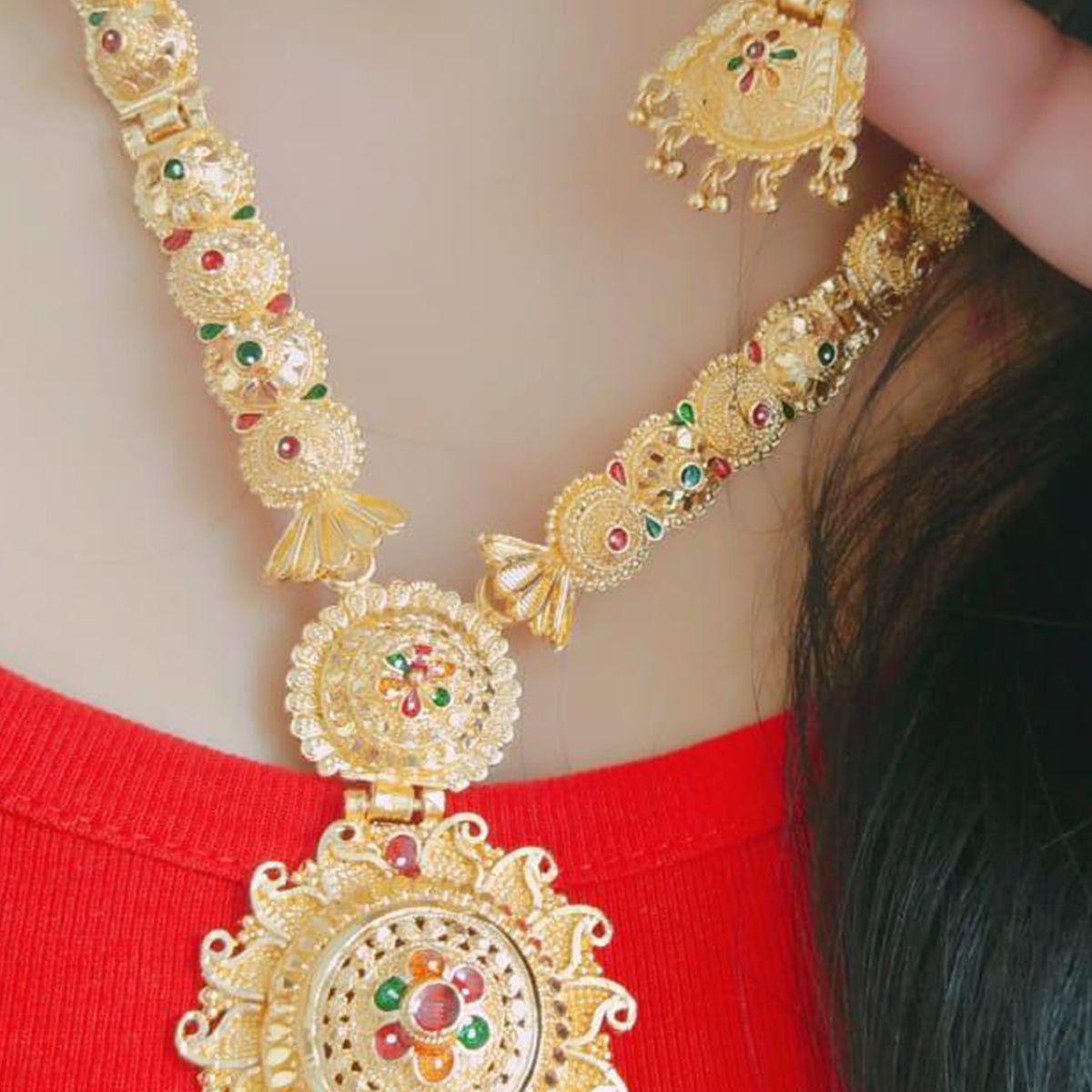 Gold Plated Alloy Long Necklace Set