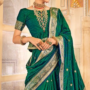 Green Woven Satin Saree