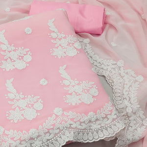 Baby Pink Floral Embroidered Georgette Dress Material